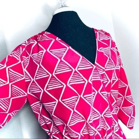 𝅺old Navy Deep Coral Patterned Faux Wrap Dress - Picture 6 of 7